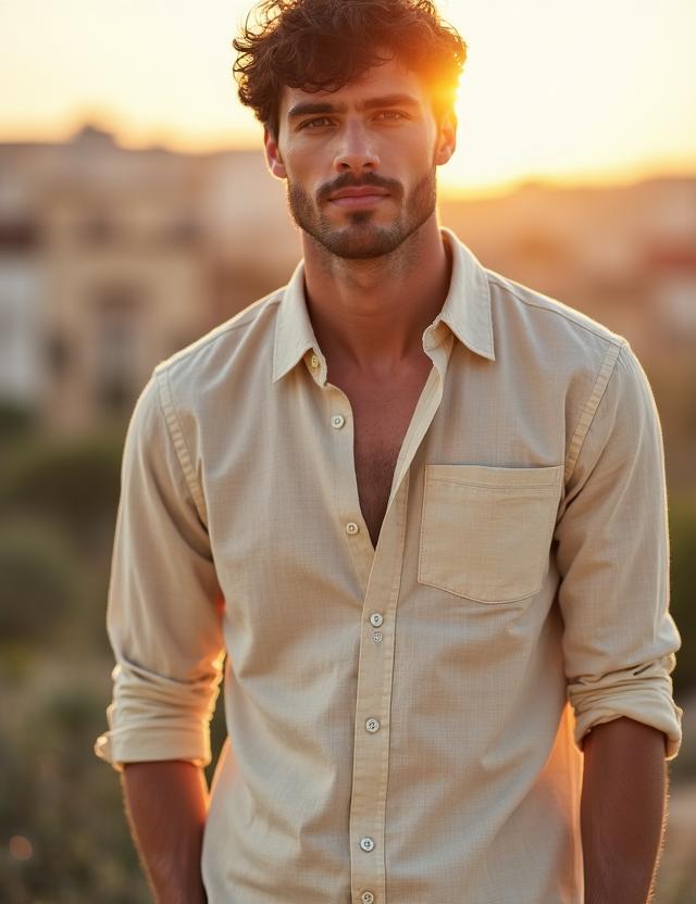 Camisa de Lino Casual en tono arena